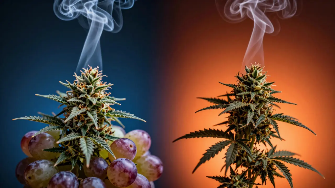 Abstraktní vizuál ztráty aroma bylin při teple versus zachování chuti ve chladu