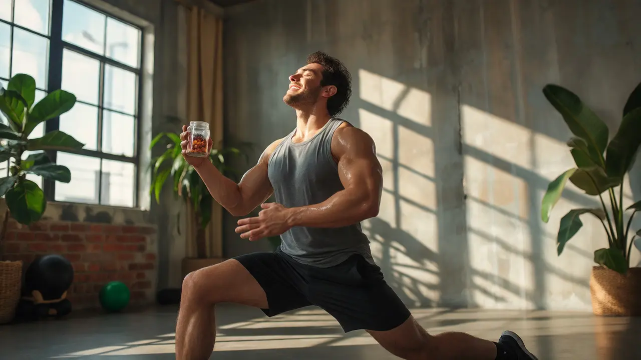 Sportovec po tréninku si bere CBD gummies pro regeneraci